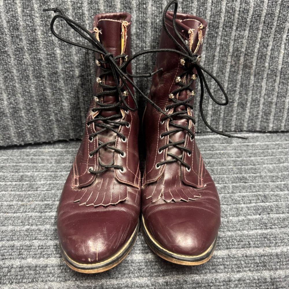 Laredo Packer Boots 10.5 D Burgundy Vintage Lace Up Kiltie Leather 1227